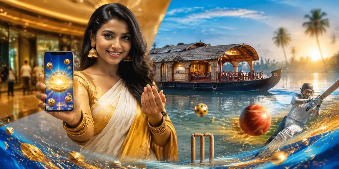 Lottery festive promotion at Kerala backwaters with blue and gold lights